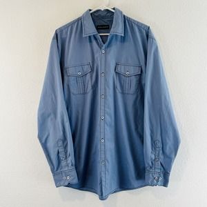 Mens XL Michael Brandon Light Blue Button Shirt Roll Tab Long Sleeves‎ Casual
